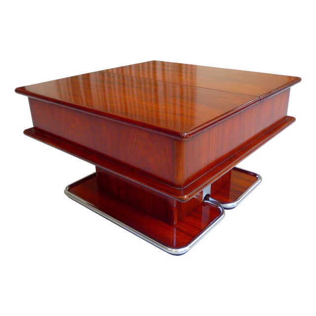 Mid-Century Modern Bar Table with Opening Mechanism and Chrome Trim, 1960s For Sale