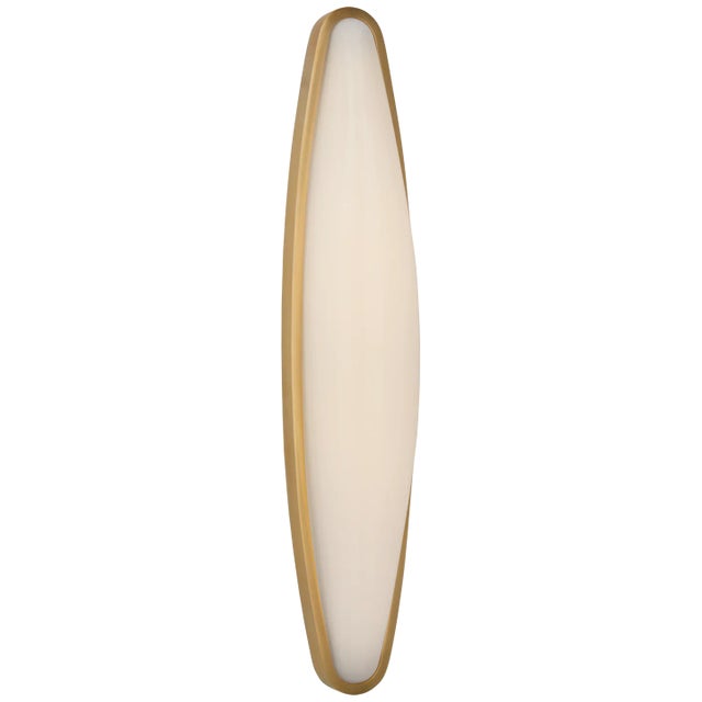 AERIN for Visual Comfort Signature Ezra Large Bath Sconce in Hand-Rubbed Antique Brass with White Glass For Sale