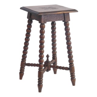 Vintage Wooden Bobbin Carved Plant Stand, 1920s For Sale