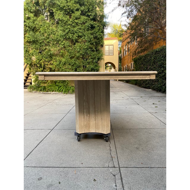 1970s Postmodern Travertine Plinth Dining Table With Faceted Base ...