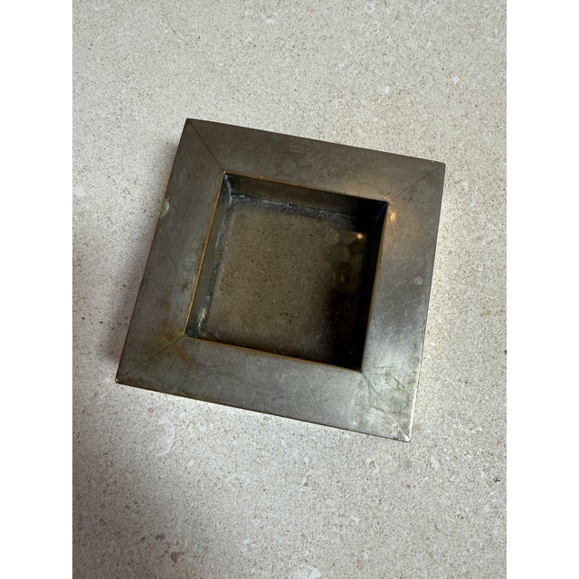 Modern Vintage Brushed Metal Square Catchall Tray With Patina For Sale - Image 3 of 6