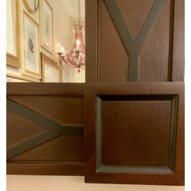 Original Retail $2064, Stylish Hickory Chair Modern Brown and Black Geometric Robin Wall Mirror, showroom floor sample