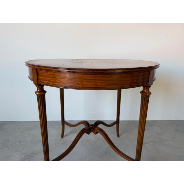 Wood Antique French Neoclassical Flame Mahogany Round Side Table For Sale - Image 7 of 12