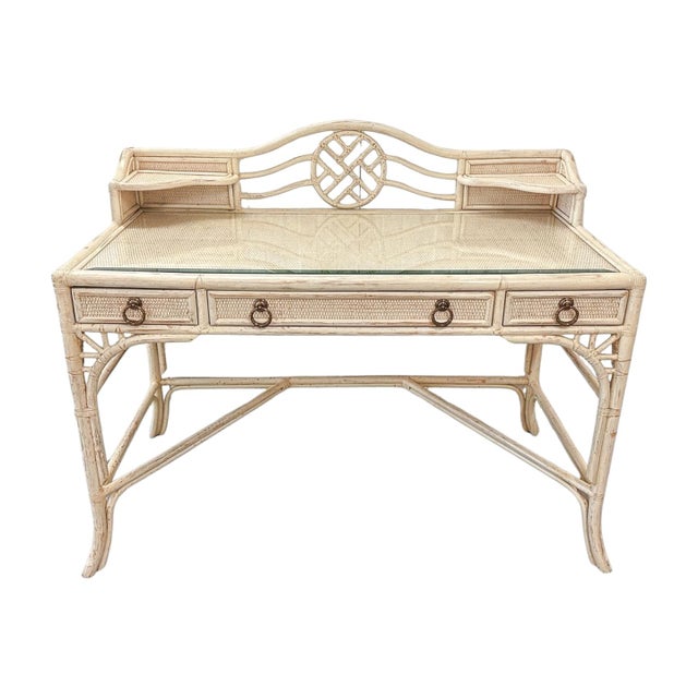 Chinoiserie Late 20th Century Hekman Chinoiserie Style Faux Bamboo & Rattan Desk For Sale - Image 3 of 14