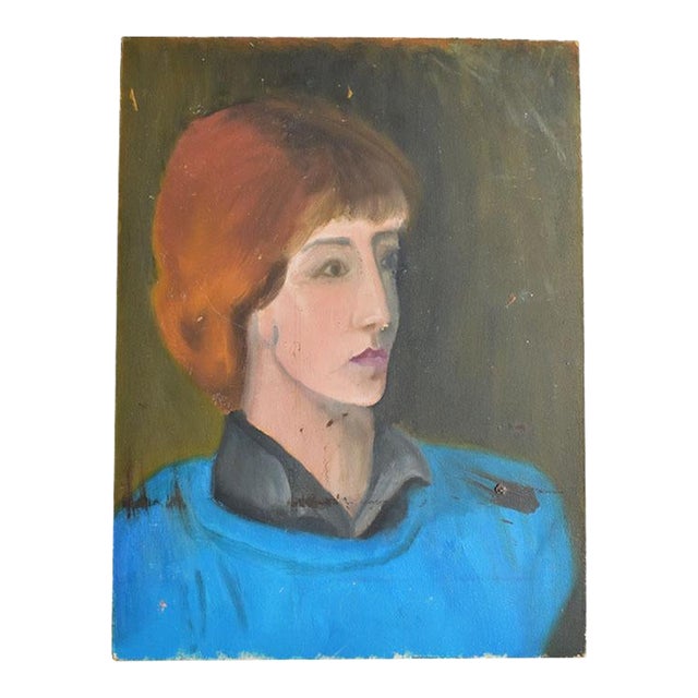 Figurative Portrait Still Life Painting of a Woman in Blue - Clair Seglem For Sale
