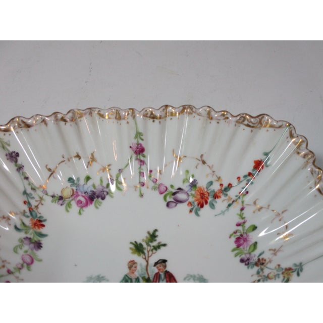 Dresden Porcelain 1950s Hand Painted Courting Couple Dresden Porcelain Bowl For Sale - Image 4 of 9