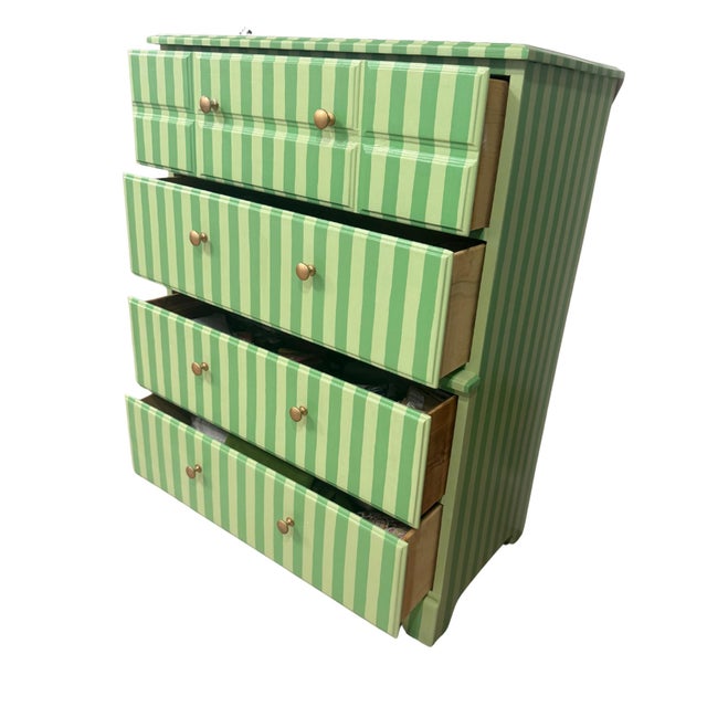 Art Deco Hand-Painted Green Striped Dresser | Circus Interior Meets Neo Deco For Sale - Image 3 of 7