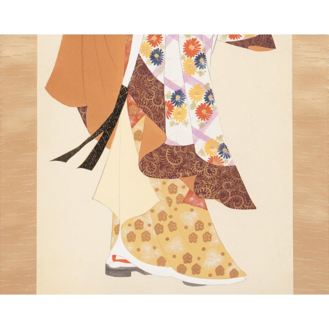 "Kimono Beauty" by Biho, C. 1950s Showa Era Japanese Silk Scroll Painting For Sale In Dallas - Image 6 of 18
