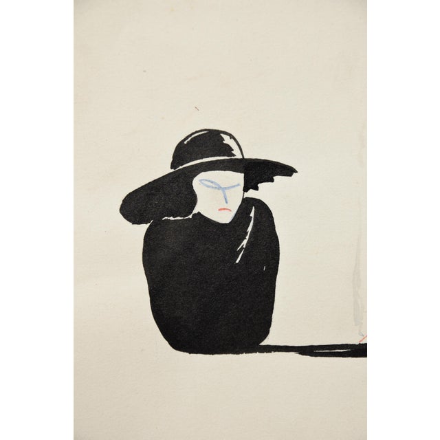 Roger Guit, Theatregoers (Paris), 1920s, Ink & Watercolor For Sale - Image 4 of 9