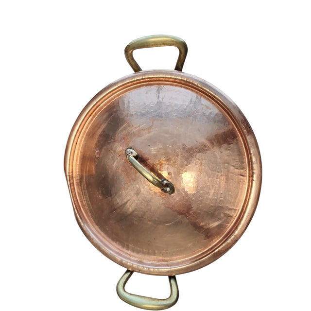 Vintage Ruffoni Italy large 13.25 quart lidded copper stock pot in excellent condition for the age and use. Minor residue...