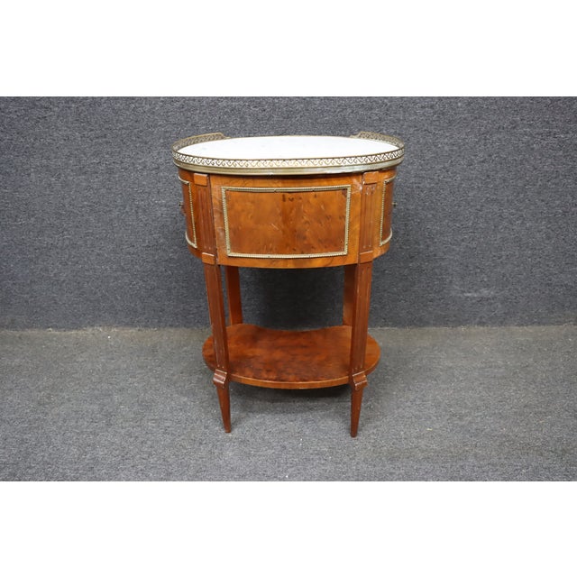 French Louis XVI Revival Walnut Bouillotte Side Table With Marble Top For Sale - Image 11 of 13