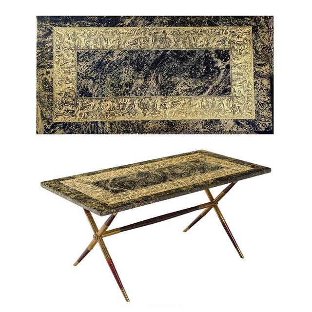 1950s Piero Fornasetti Bordo Bassorilievo Coffee Table, Black and Gold, Milan, Circa 1955 For Sale - Image 5 of 9