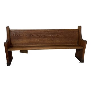 Antique Solid Wood Church Pew – Curved End Panels & High Back – Architectural Bench For Sale