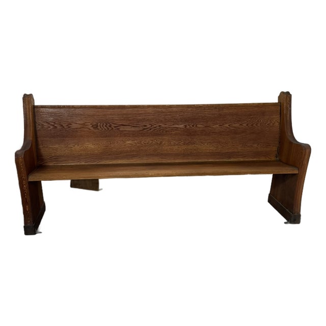 Antique Solid Wood Church Pew – Curved End Panels & High Back – Architectural Bench For Sale