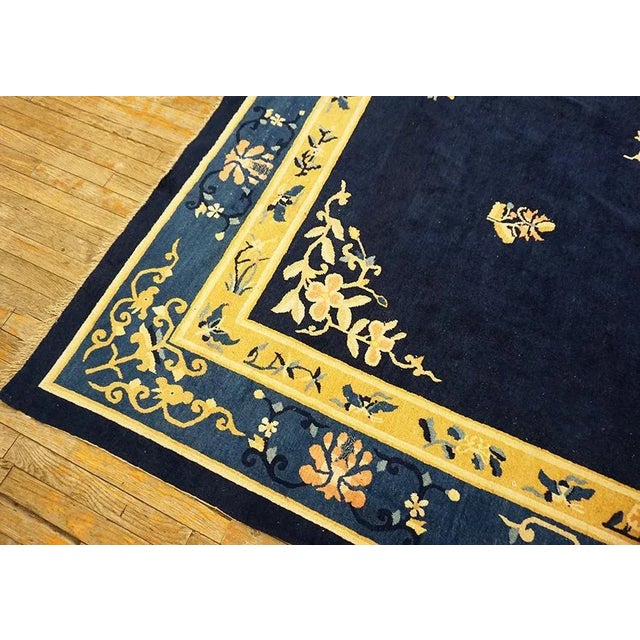 1920s Blue Navy Medallion Antique Chinese Peking Carpet 9'2" X 11'8" Knotted Wool Rug For Sale - Image 10 of 12