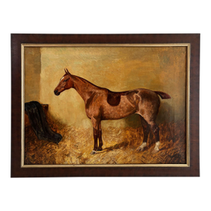 1910s “Chestnut Hunter in a Loose Box Stall” Antique Equestrian Horse Painting Oil on Canvas Attributed to Alfred Grenfell Haigh