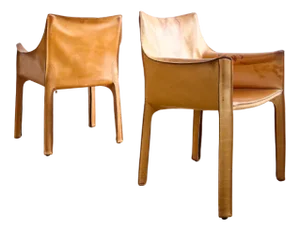 Set of Cab 413 Armchairs in Patinated Cognac-Colored Leather by Mario Bellini for Cassina, Italy, 1970s