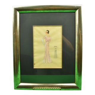 Lanvin of Paris C1920s Fashion Model Original Watercolour For Sale