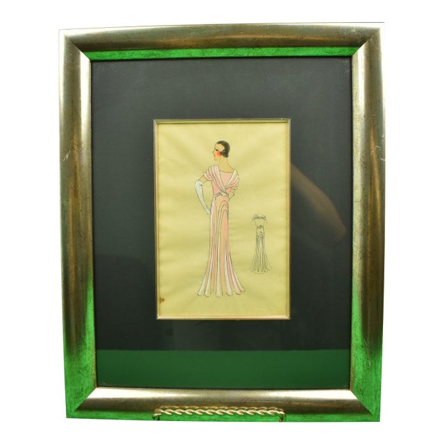 Lanvin of Paris C1920s Fashion Model Original Watercolour For Sale