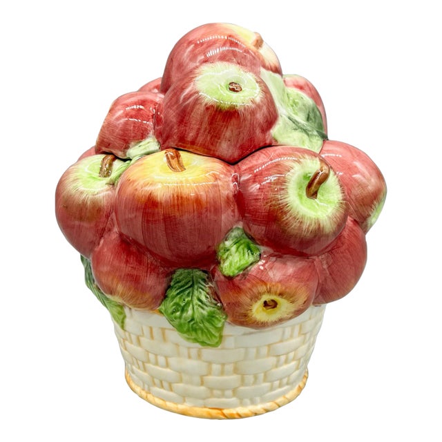 Vintage Apple Basket Ceramic Cookie Jar – Whimsical Kitchen Counter Storage For Sale