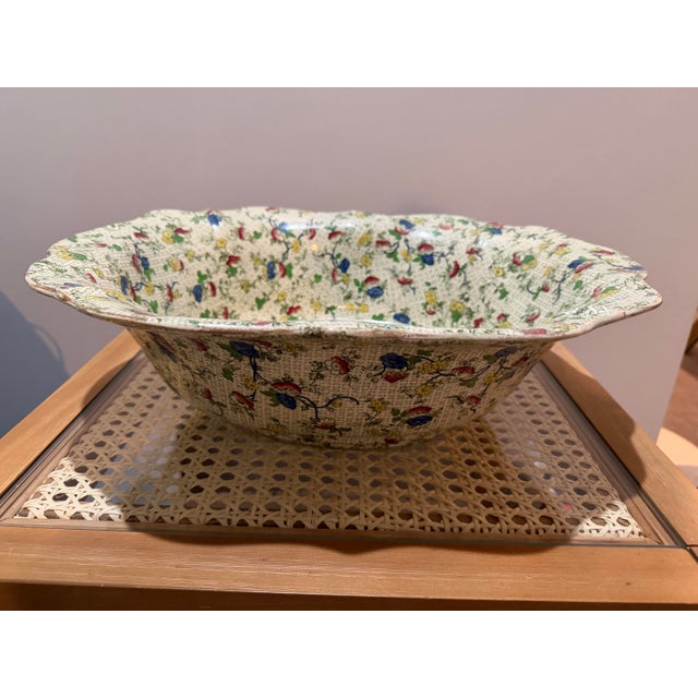 Vintage Porcelain Washstand Jug and Basin Set With Floral and Bird Chintz Pattern For Sale - Image 4 of 6