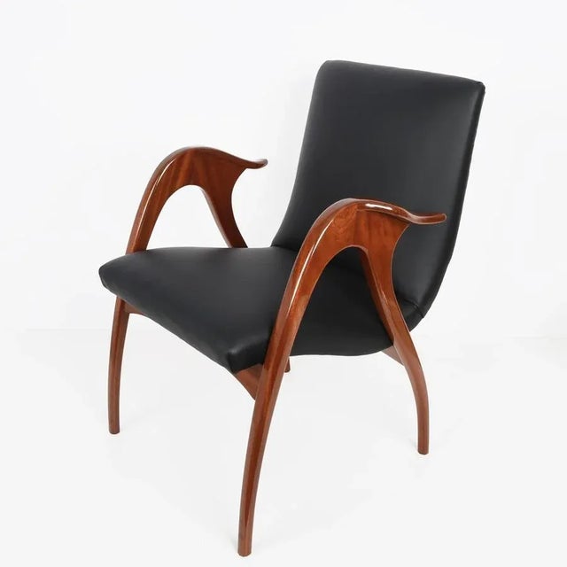 Italian Black Leather & Walnut Armchair by Malatesta & Mason, 1950s For Sale - Image 10 of 18