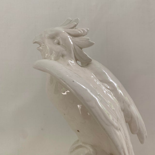 Vintage White Glazed Ceramic Parrot For Sale - Image 4 of 9