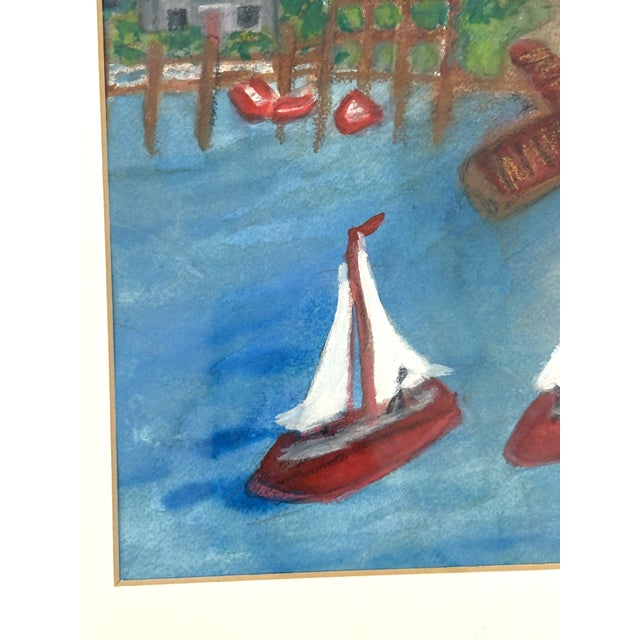 Red Original Signed and Framed Primitive Mixed Media Drawing Signed 'Belle' For Sale - Image 8 of 14