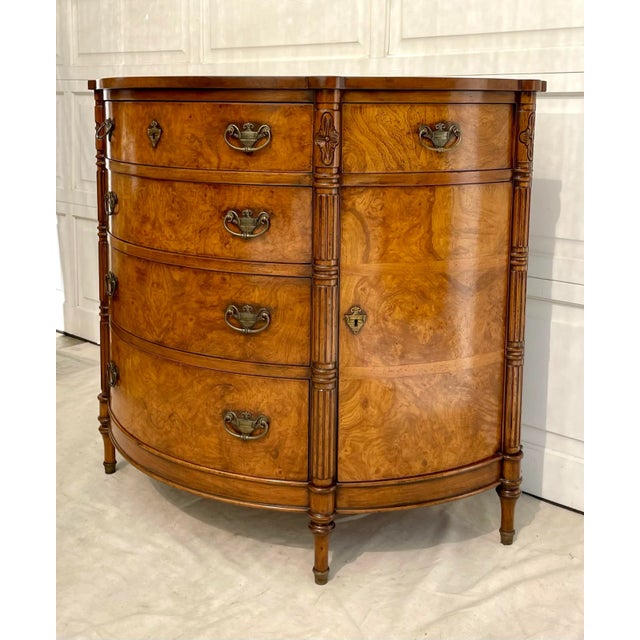 Brown Traditional Burl Sunburst Inlay Wood Demi-Lune Chest of Drawers Commode For Sale - Image 8 of 12