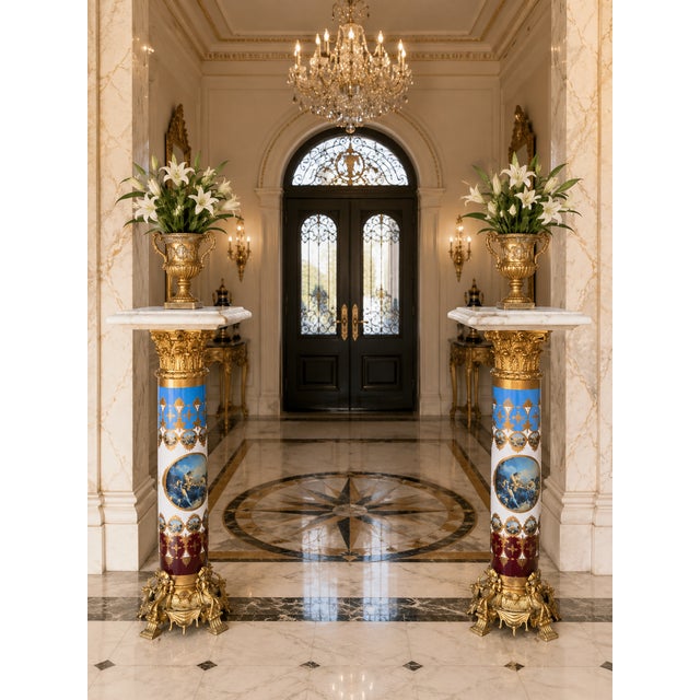 1980s French Louis XVI Gold Metal Marble Pedestals - Pair of 2 PCS For Sale - Image 12 of 12
