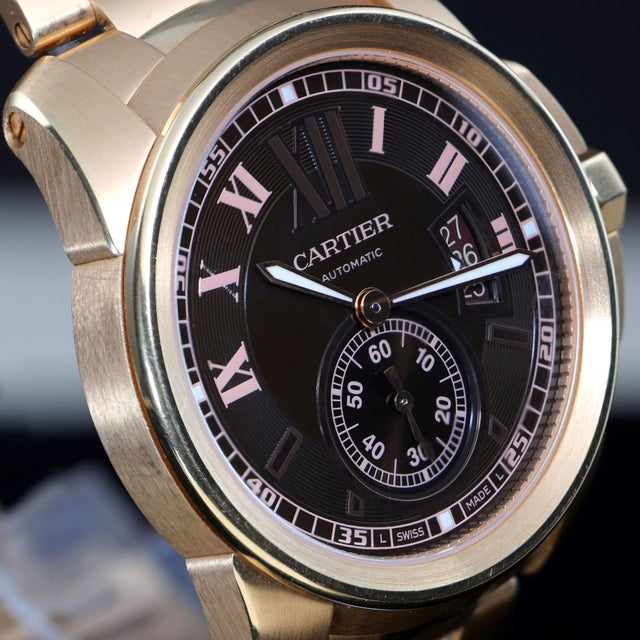 Black Cartier Calibre De Cartier W7100040 Chocolate Dial 18k Rose Gold Watch Full Set For Sale - Image 8 of 18
