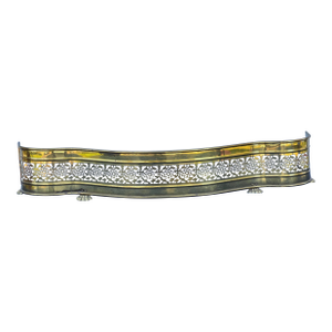 Antique Serpentine Shaped Brass Pierced Fireplace Fender