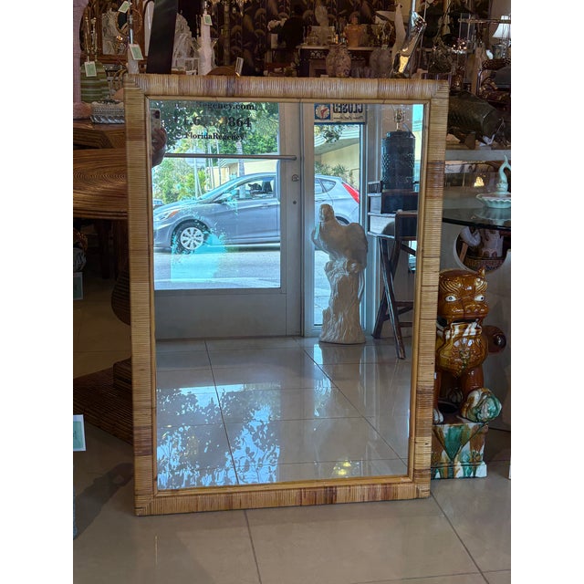 Vintage Mid Century Coastal Palm Beach Italian Wrapped Rattan Woven Wall Mirror For Sale - Image 10 of 10