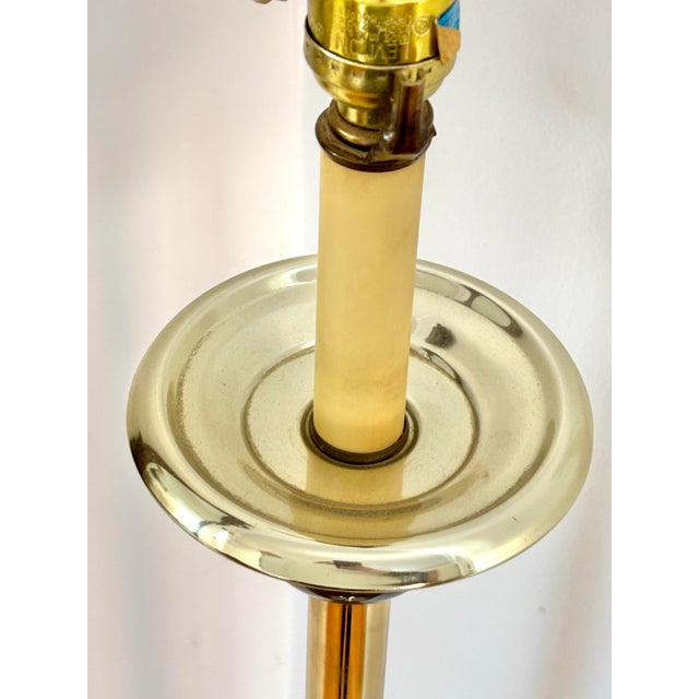 1970s Brass Floor Lamp With Marble Orbs and Black Shade For Sale - Image 6 of 11