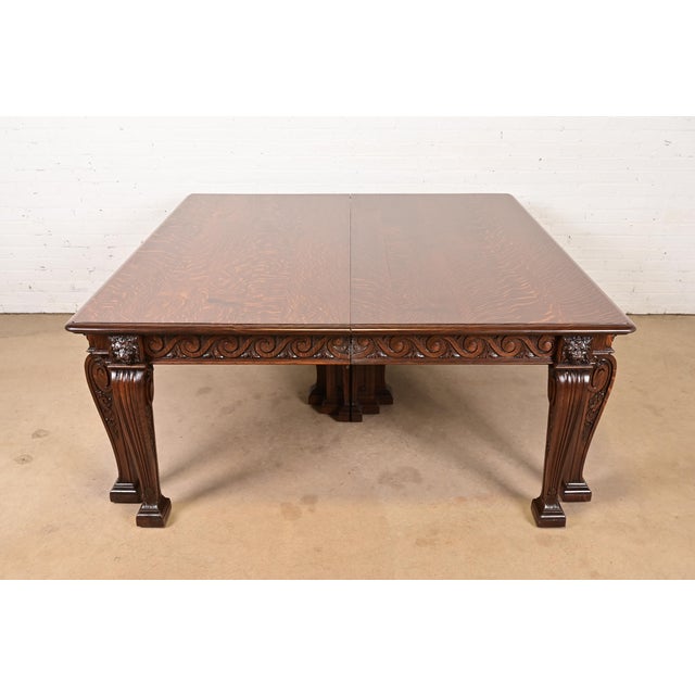 R. J. Horner Style Monumental Antique Victorian Carved Oak Extension Dining Table, Newly Refinished For Sale In South Bend - Image 6 of 16