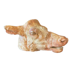 Antique Terracotta French Cow Head Sculpture From Butcher's Shop