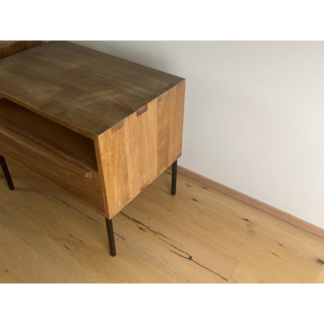 Mid-Century Modern Ethnicraft Teak Nightstands With Black Metal Legs (Pair) For Sale - Image 3 of 7