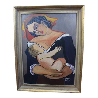 1960s Béla Kádár (Attr.) — Modernist Figural Composition Madonna With Child For Sale
