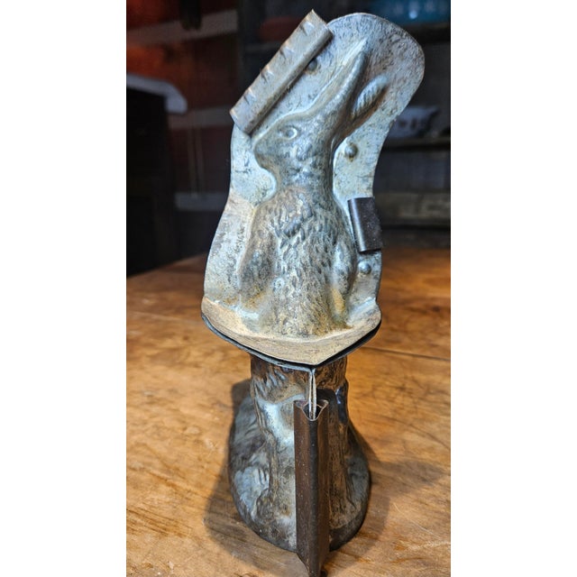 Early 20th Century Rare Pewter "Bunny Pushing Wheelbarrow" Victorian Era Ice Cream Mold For Sale - Image 5 of 10