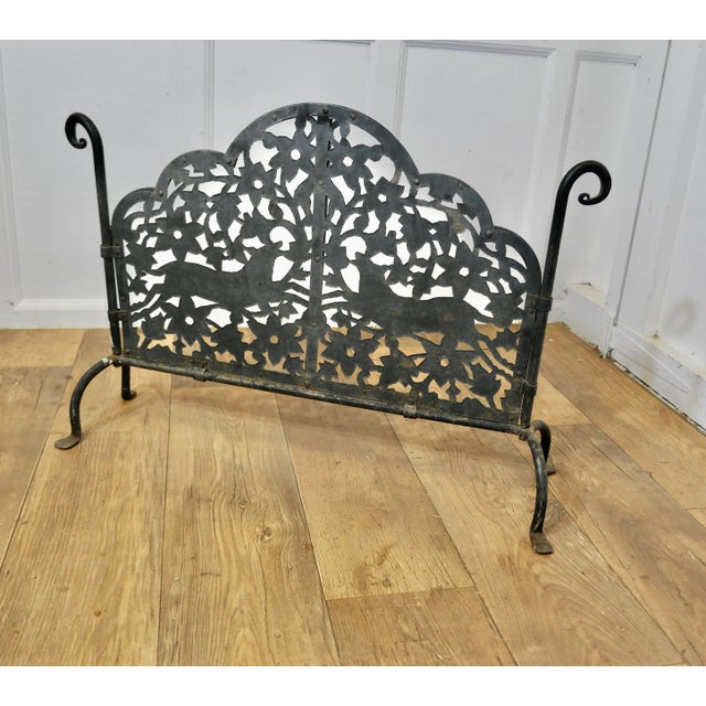 Black Gothic Pierced Wrought Iron Fire Screen For Sale - Image 8 of 8