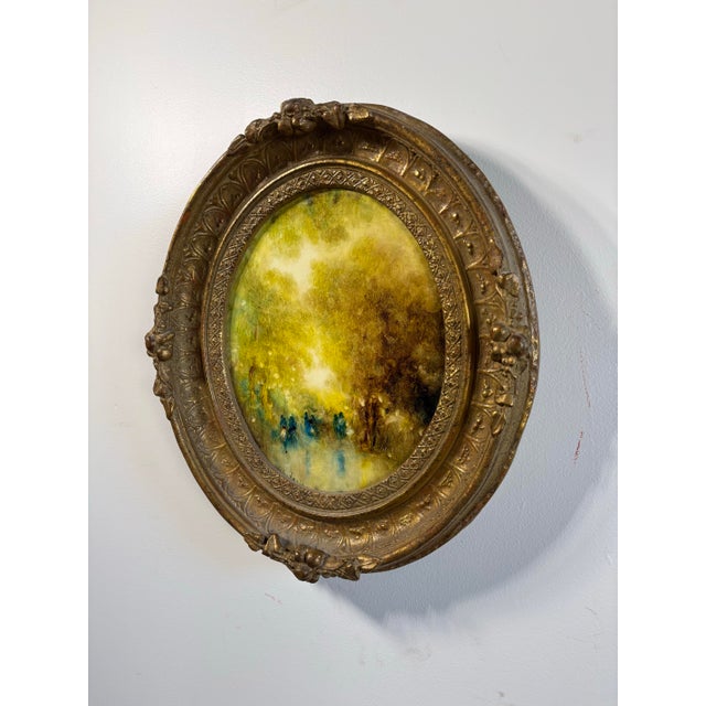 Mid 20th Century Stephanos Sideris Signed Impressionist Oil – "Park Scene" With Golden Oval Frame For Sale - Image 12 of 12