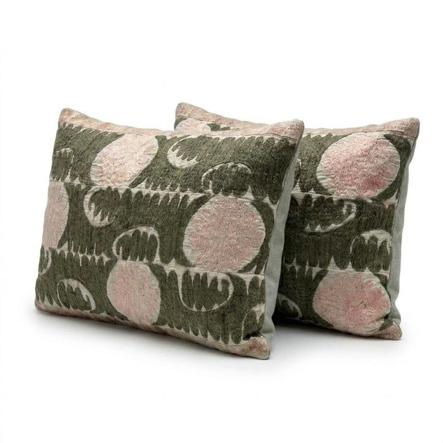 This beautiful 19'' x 24'' & 18'' x 24'' hand-embroidered Suzani pillow cover set was made from authentic Uzbek cotton...
