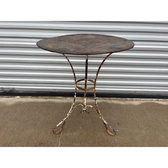 French Wrought Iron Bistro Table Or Garden Table. Offered is a charming beautifully patinated French forged wrought iron...