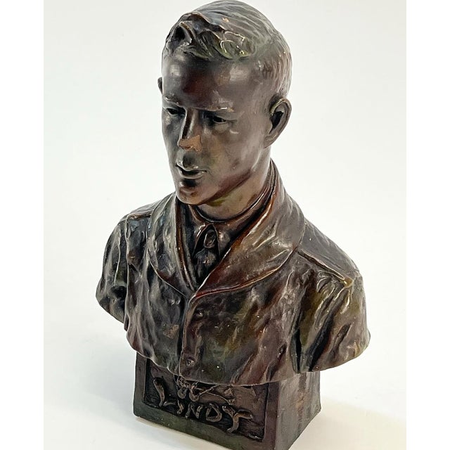 Sculpture Materials 1960s Vintage Plaster Bust of Charles Augustus Lindbergh For Sale - Image 7 of 12