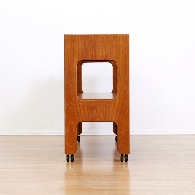 Mid-Century Modern Mid Century Teak Mechanical Bar Cart Folding Console Table For Sale - Image 3 of 10
