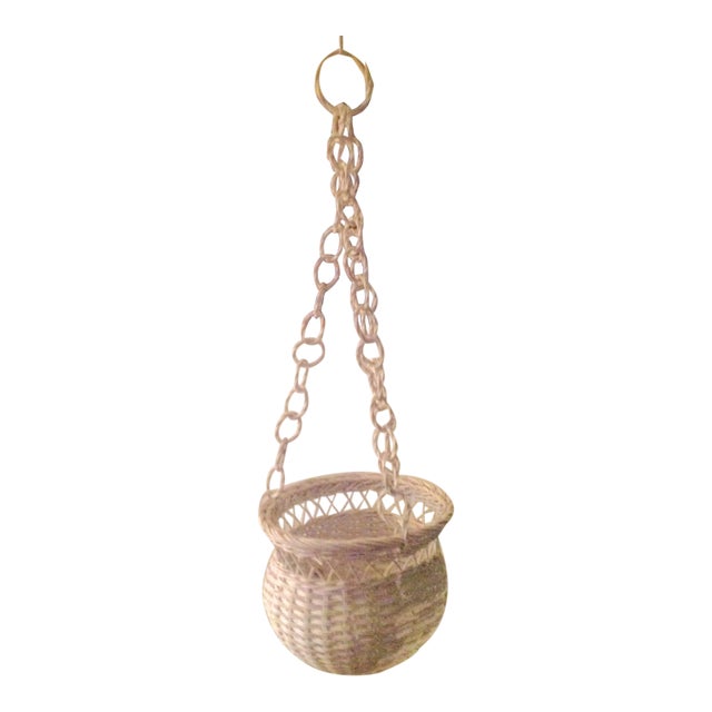 Mid 20th Century White Wicker Hanging Basket Chairish