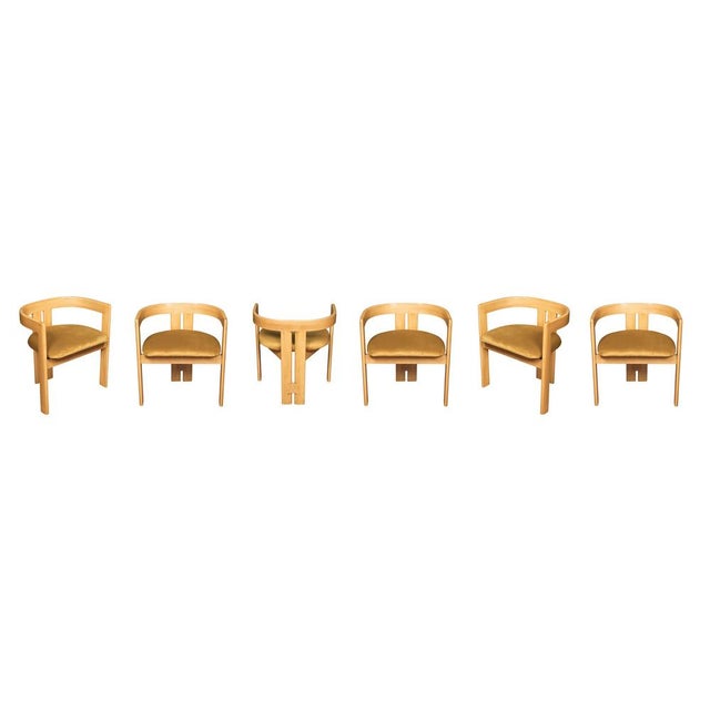Gavina Pigreco Chairs in Bent Wood and Upholstered Fabric by Afra and Tobia Scarpa for Gavina, 1960s, Set of 6 For Sale - Image 4 of 5