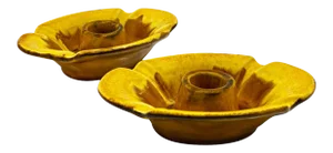 Vintage Porcelain Sculpted Yellow Sunburst Lily Pad Candlestick Holders - a Pair