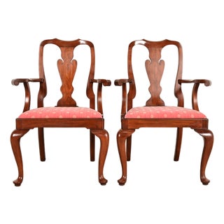Henkel Harris Queen Anne Solid Cherry Wood Armchairs, Pair For Sale