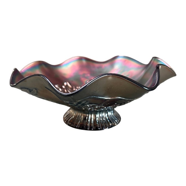 Vintage Northwoods Star of David Carnival Glass Amythest Base Bowl For Sale